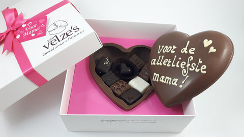 Cadeaus voor mama, chocolade hart! Van Velze's Amsterdam, gevuld chocolade hart